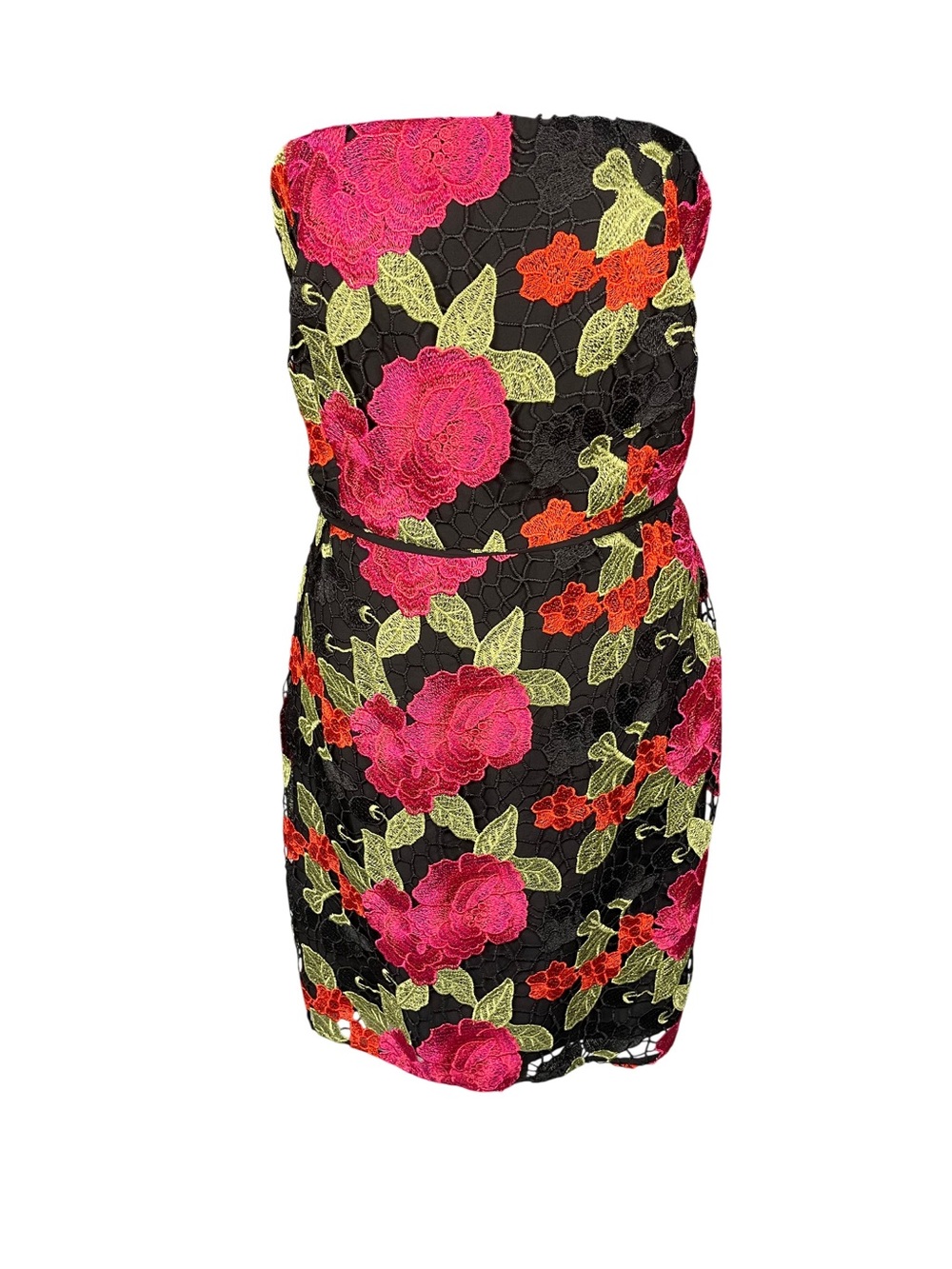 Sam Edelman Strapless Floral Lace Dress in Pink, Green & Black